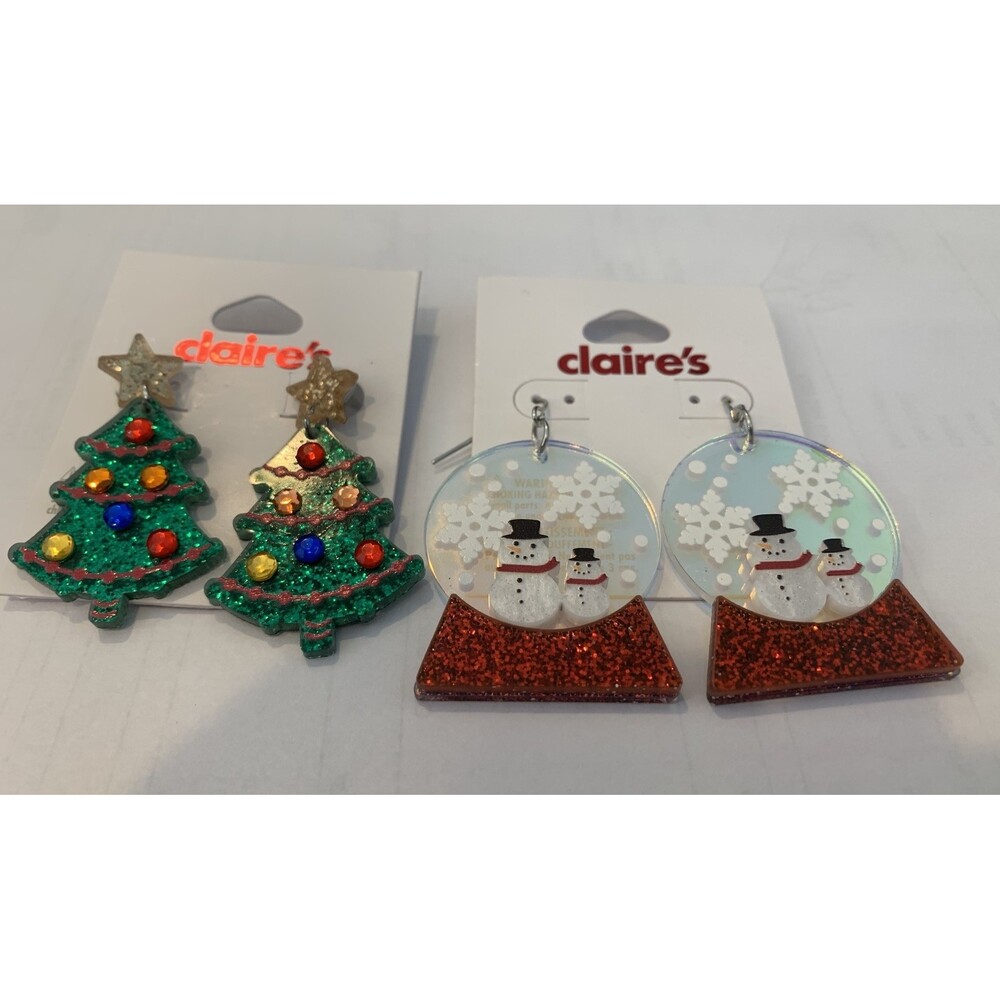 Christmas Earrings‎  Trees/Snow Globes Dangle 2 Pairs  Claire’s New